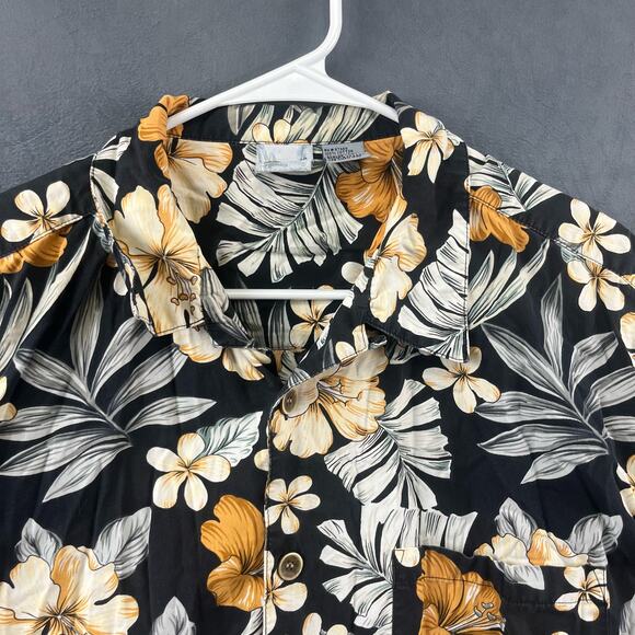Vintage Ocean Pacific OP Sport Hawaiian Button Down Shirt Hibiscus Floral Large - Picture 8 of 9